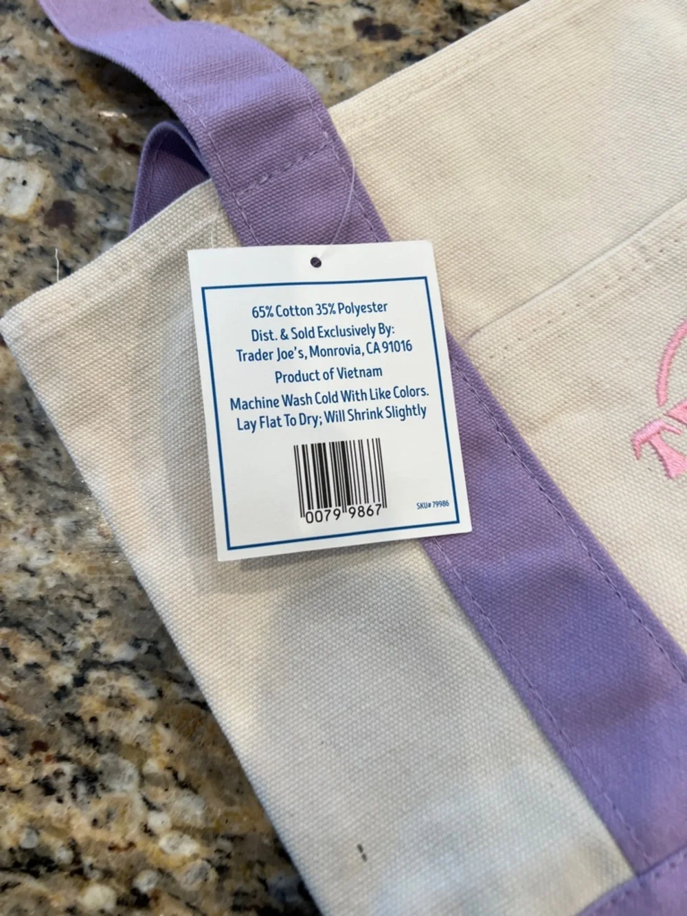Trader Joe's Canvas Tote Bag Bundle - Pink, Green, Blue, Purple (4)